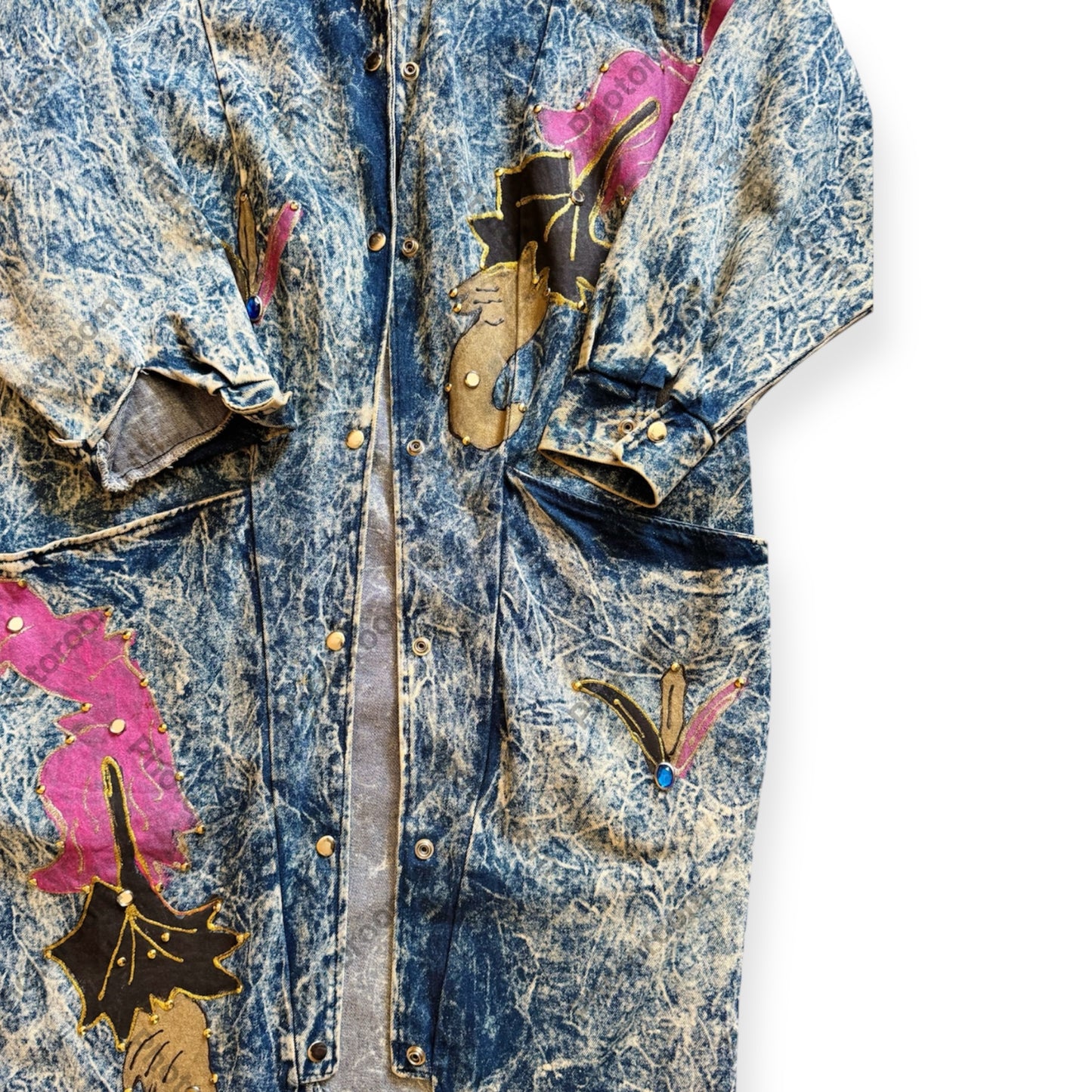Acid wash trench coat from Everythang Dope, longline vintage 80s style outerwear
