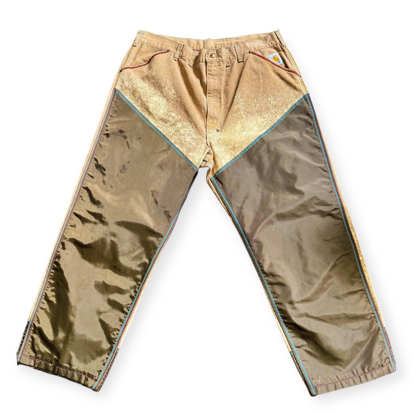 Custom Carhartt khaki nylon pants by Everythang Dope, upcycled workwear.