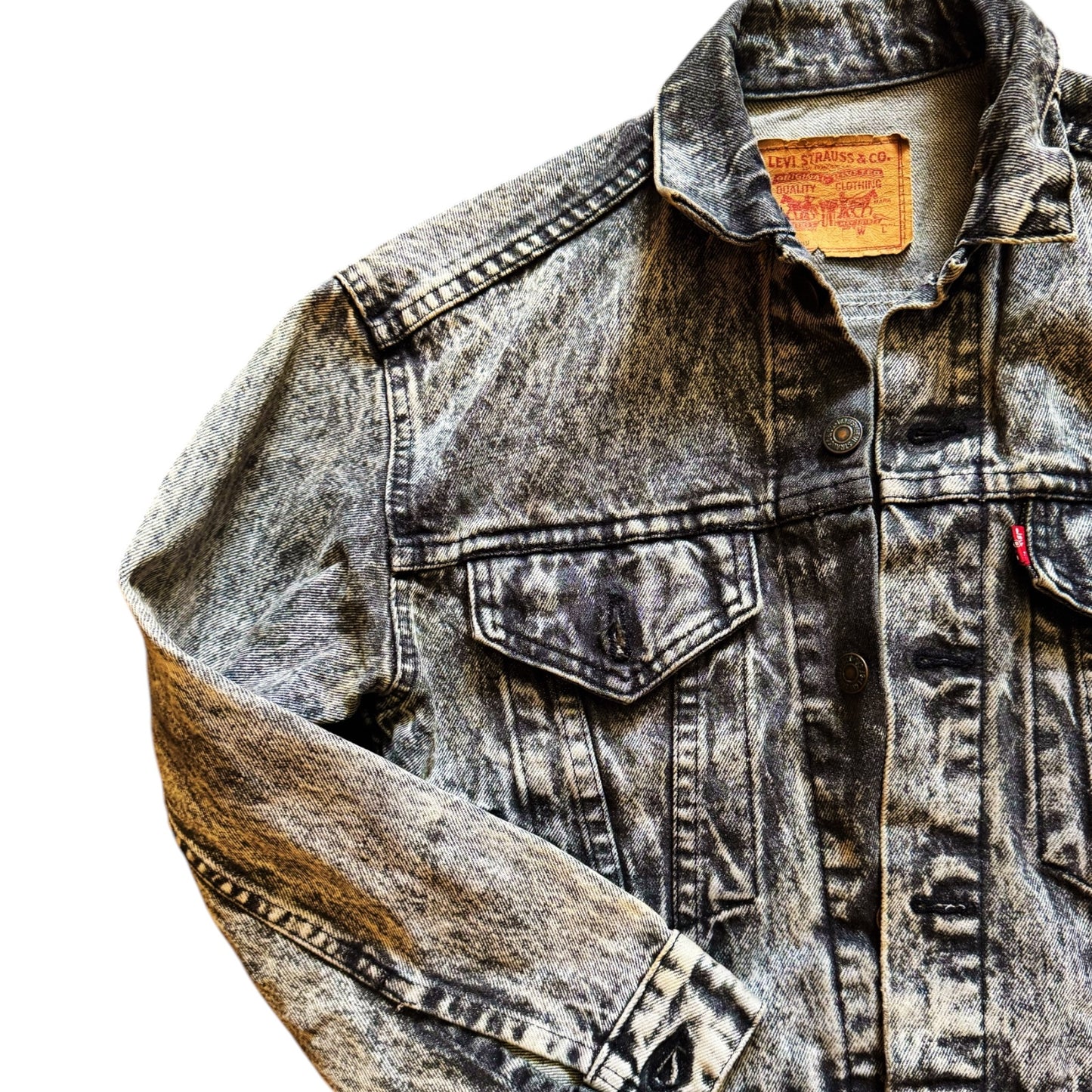 Vintage denim acid wash jacket by Everythang Dope, classic 90s streetwear outerwear.