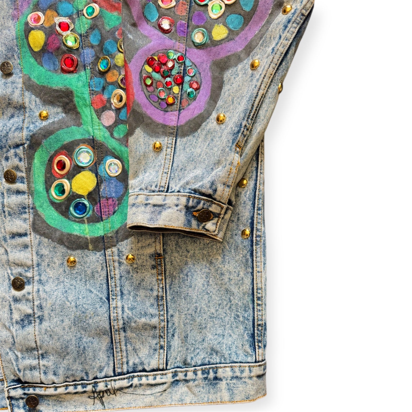 One-of-one denim jewel bedazzled jacket with geometric accents by Everythang Dope