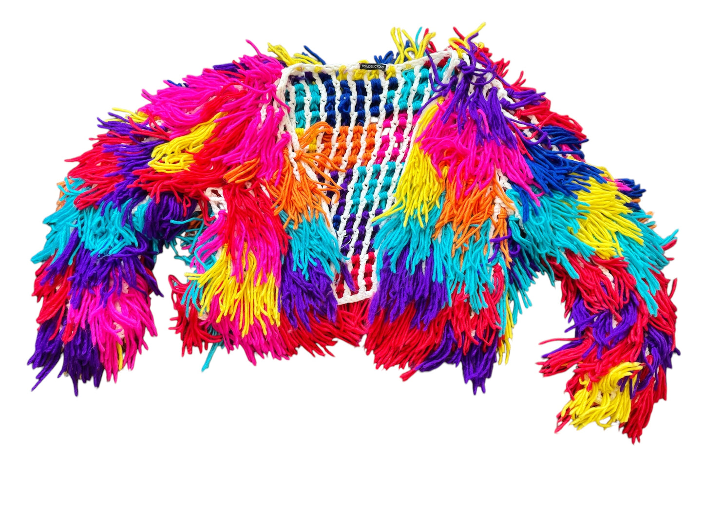Multicolor fuzzy jacket by Everythang Dope, bold retro streetwear outerwear.