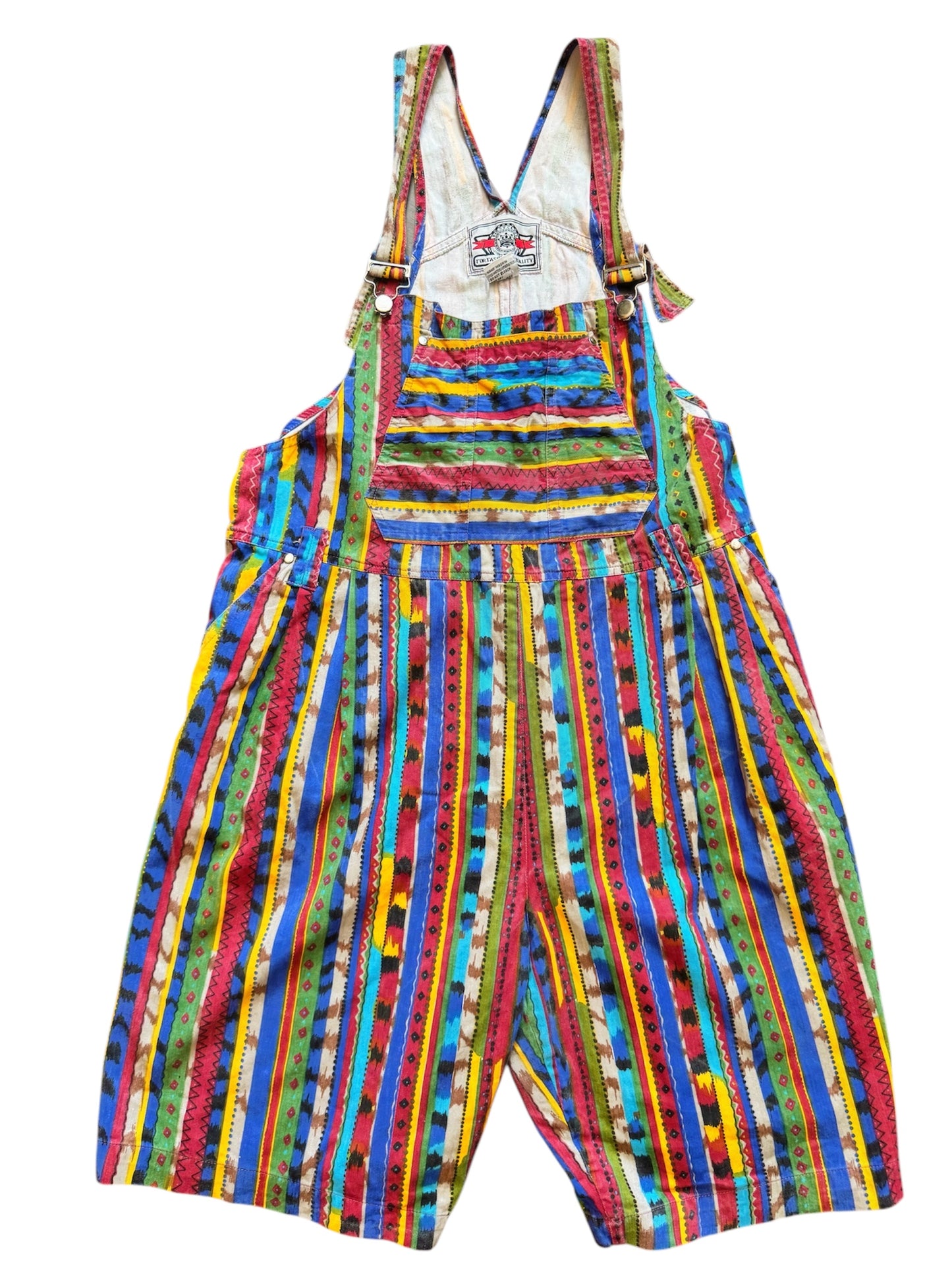 Multicolor vintage overalls by Everythang Dope, playful 90s streetwear.