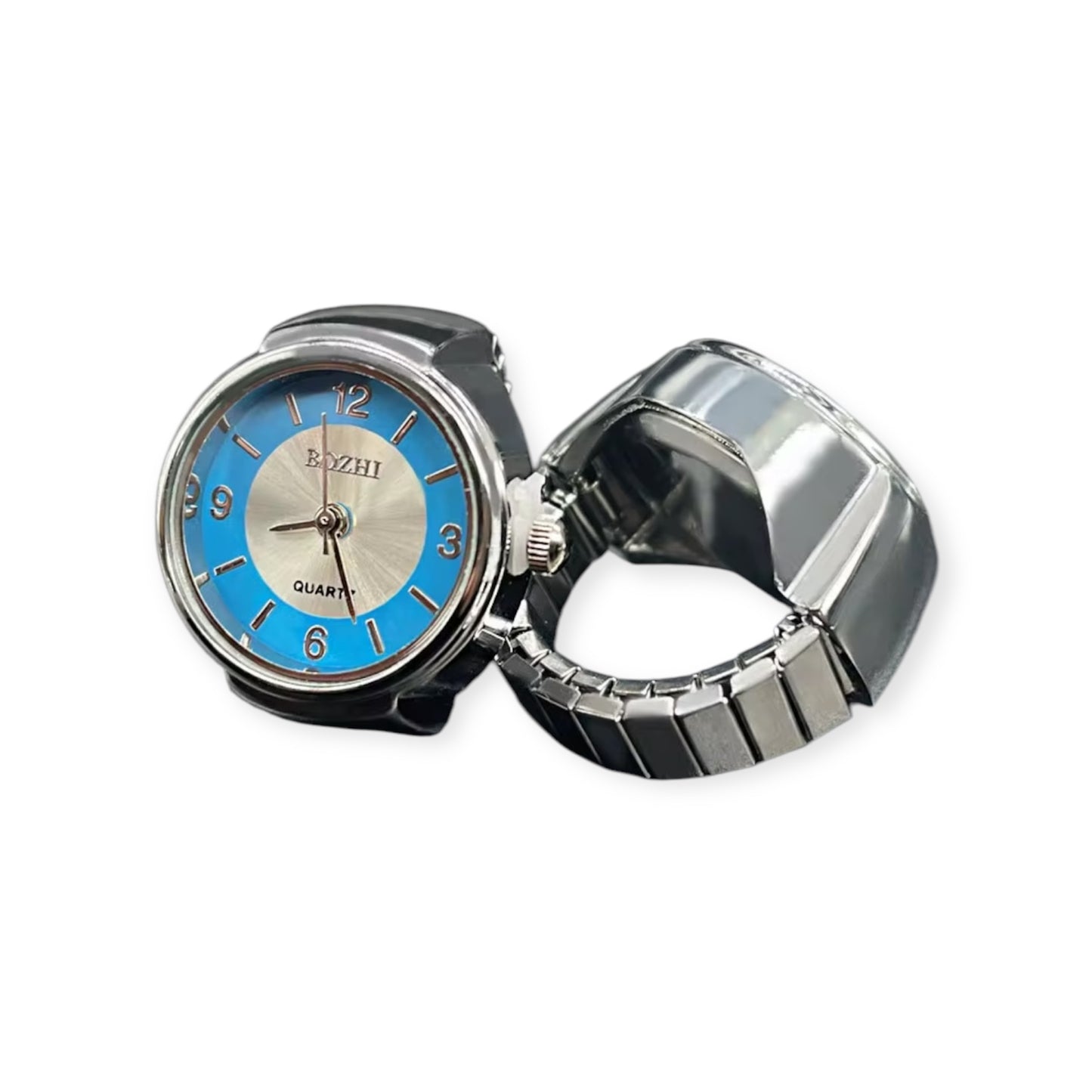 assorted ring watches in blue, yellow, pink, rosegold, and green with colorful faces, Everythang Dope vintage accessories.