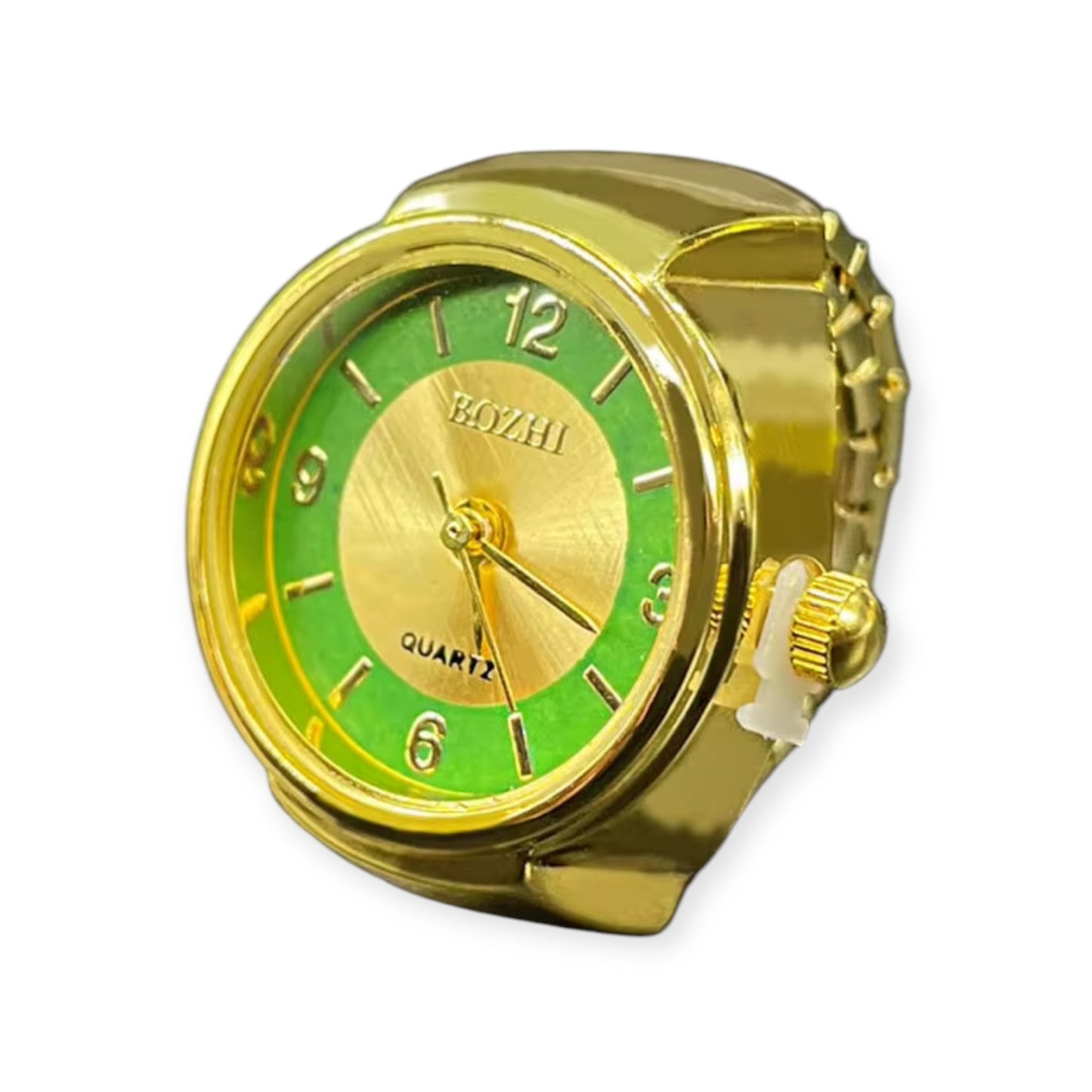 assorted ring watches in blue, yellow, pink, rosegold, and green with colorful faces, Everythang Dope vintage accessories.