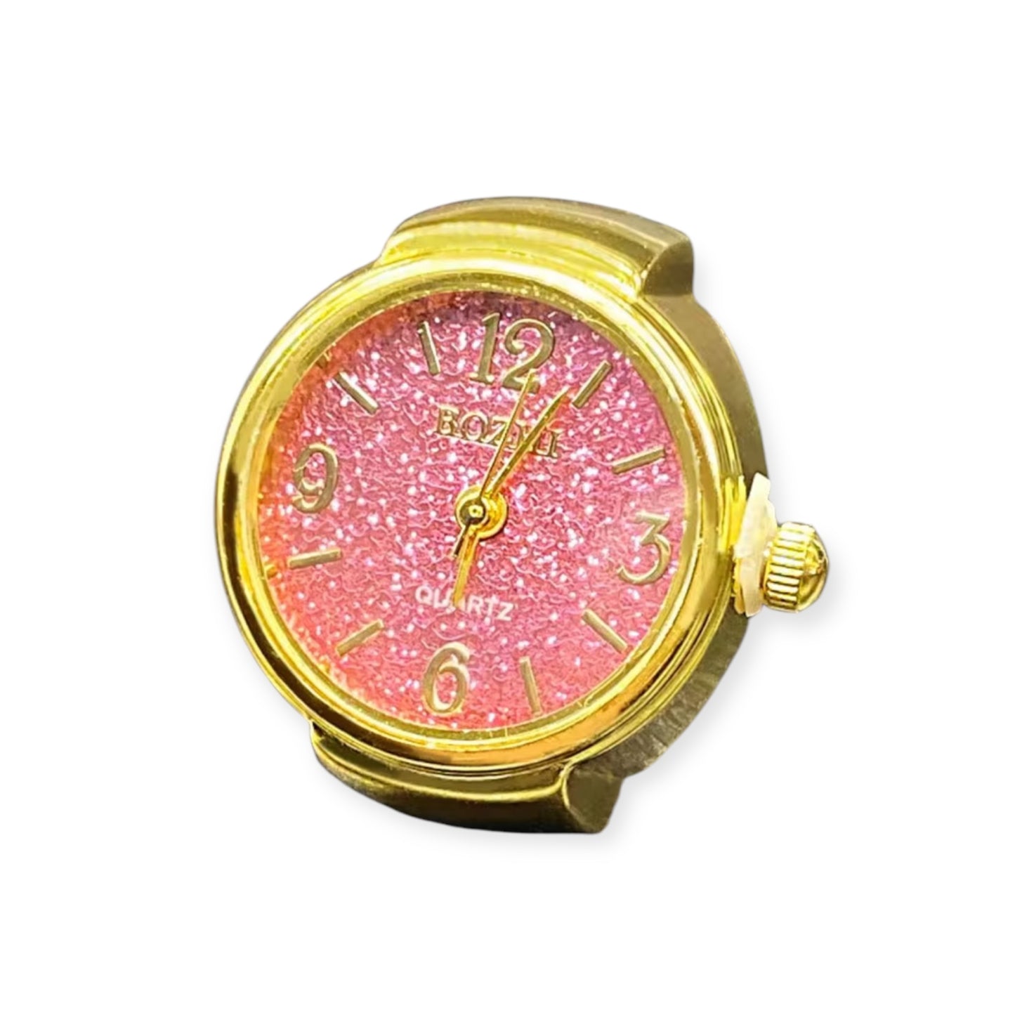Assorted ring watches in blue, yellow, pink, rosegold, and green with colorful faces, Everythang Dope vintage accessories.
