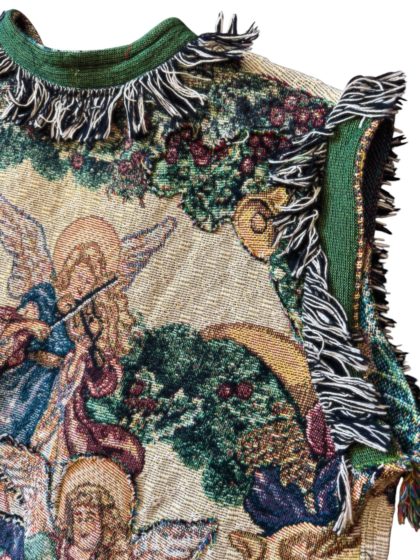 One-of-a-kind angel tapestry vest by Everythang Dope, handcrafted upcycled vintage.