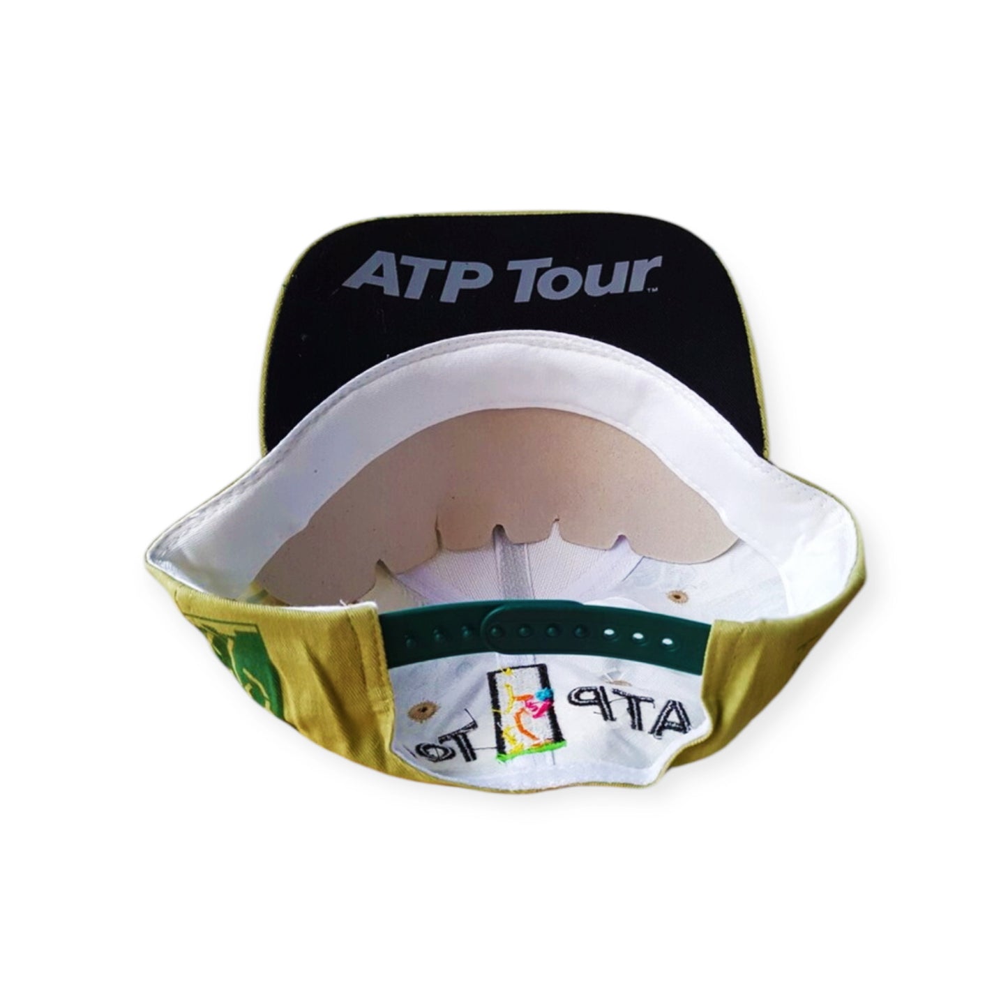 Vintage green cap with abstract Art Deco pattern, 80s fashion from Everythang Dope.