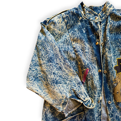 Acid wash trench coat from Everythang Dope, longline vintage 80s style outerwear