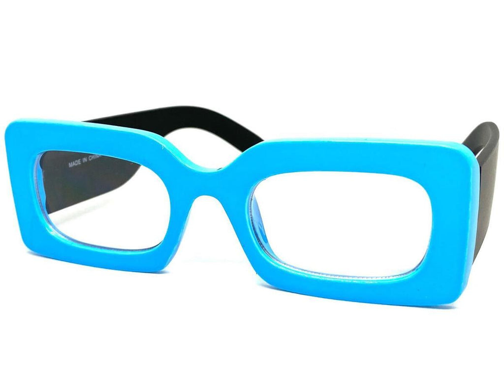 Blue frame vintage glasses by Everythang Dope, playful retro eyewear.
