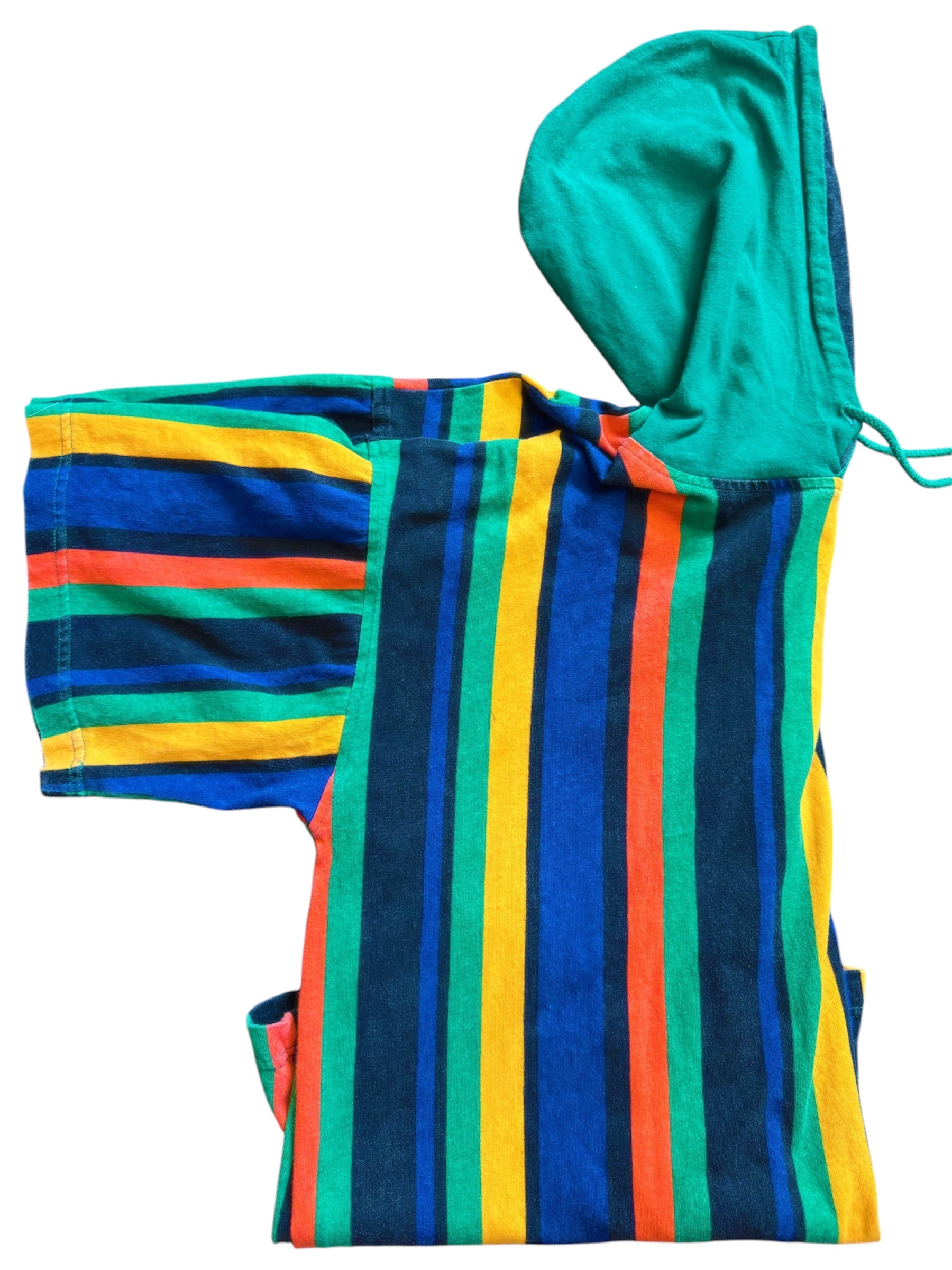 Teal and multicolor short sleeve hoodie from Everythang Dope, 90s streetwear vibes.