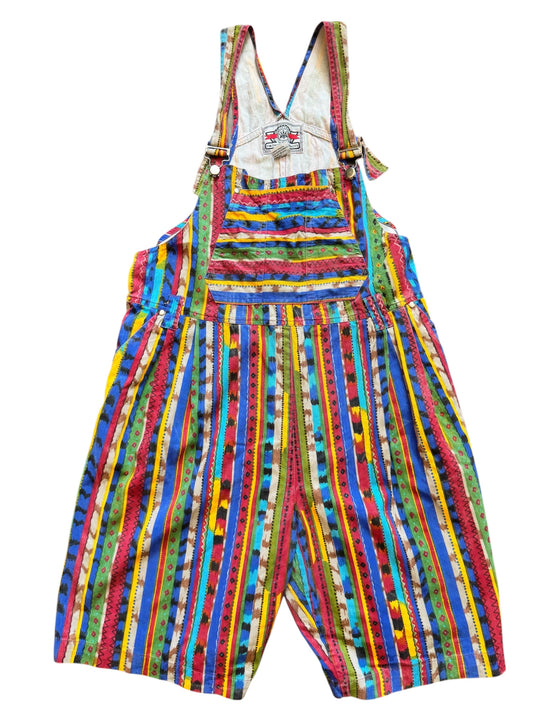 Multicolor vintage overalls by Everythang Dope, playful 90s streetwear.