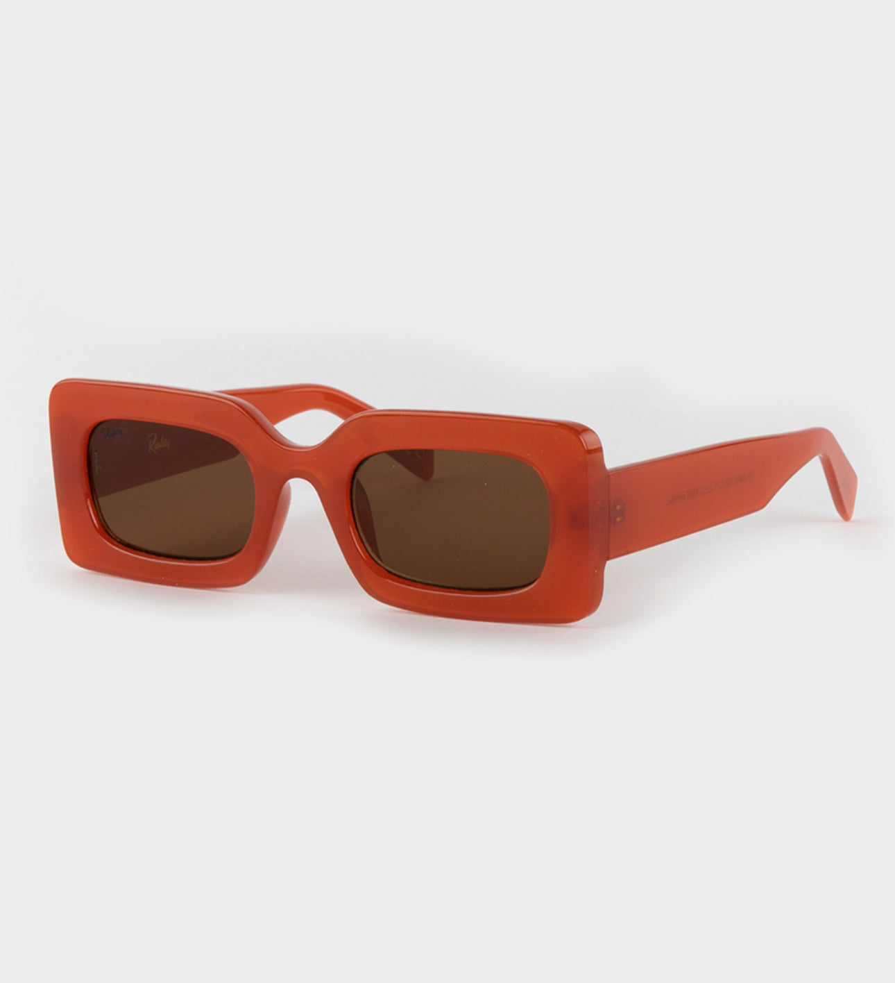 Red square sunglasses by Everythang Dope, bold 90s streetwear eyewear.