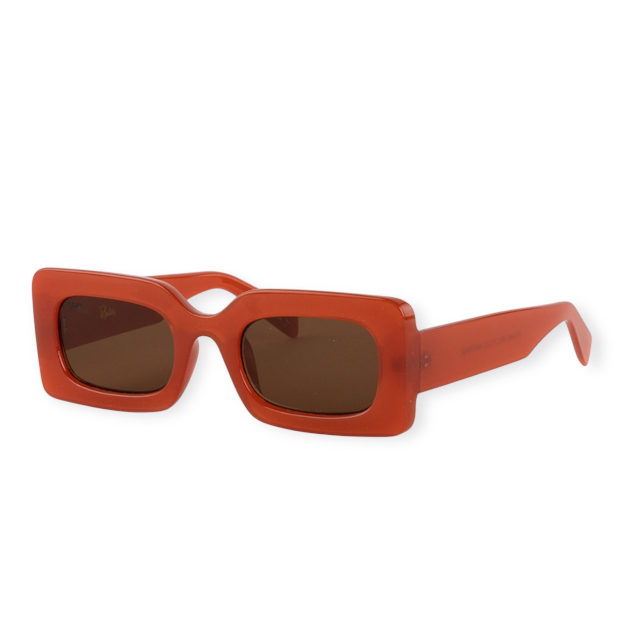 Red square sunglasses by Everythang Dope, 90s retro streetwear accessory.