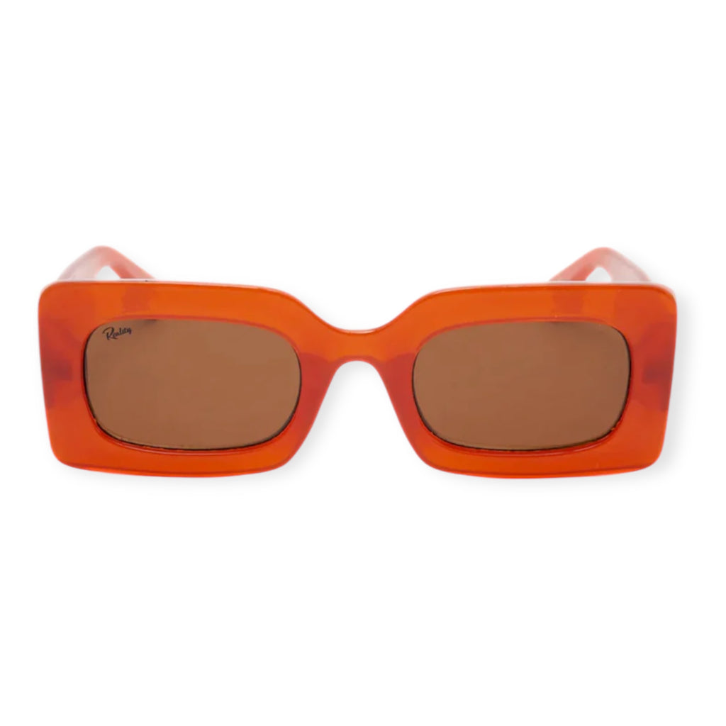 Red square sunglasses by Everythang Dope, 90s retro streetwear accessory.