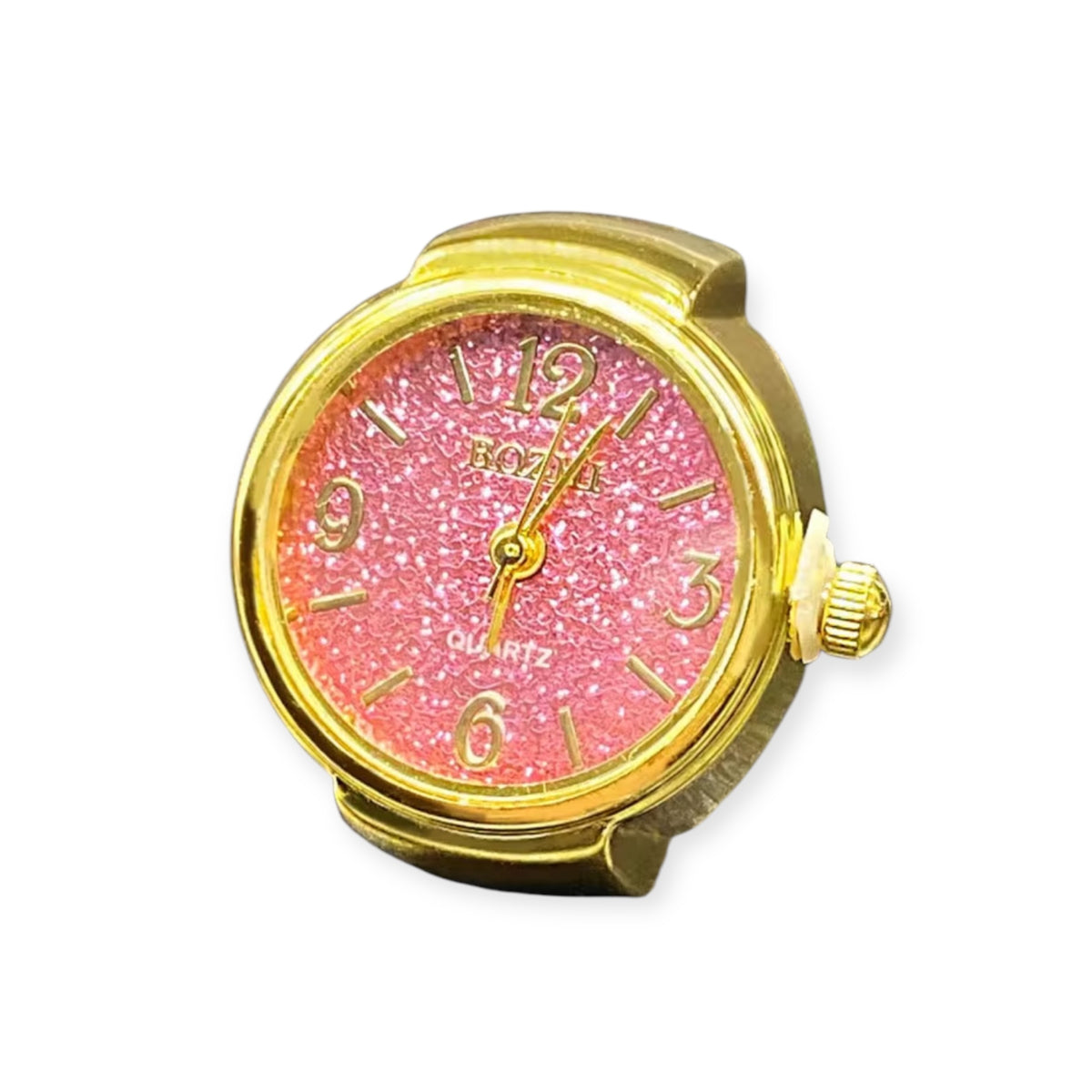 Assorted ring watches in blue, yellow, pink, rosegold, and green with colorful faces, Everythang Dope vintage accessories.