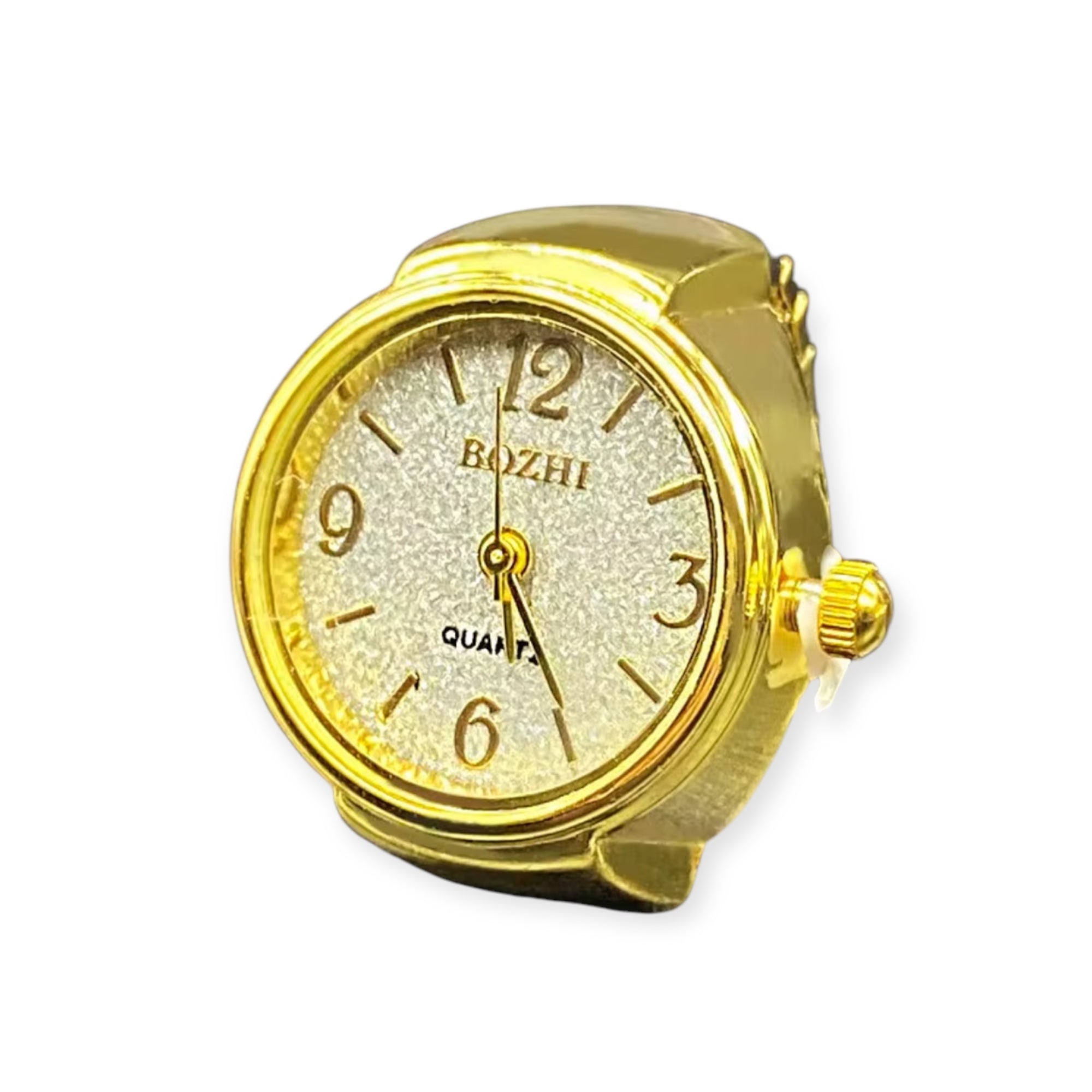 Assorted ring watches in blue, yellow, pink, rosegold, and green with colorful faces, Everythang Dope vintage accessories.