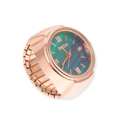 Assorted ring watches in blue, yellow, pink, rosegold, and green with colorful faces, Everythang Dope vintage accessories.