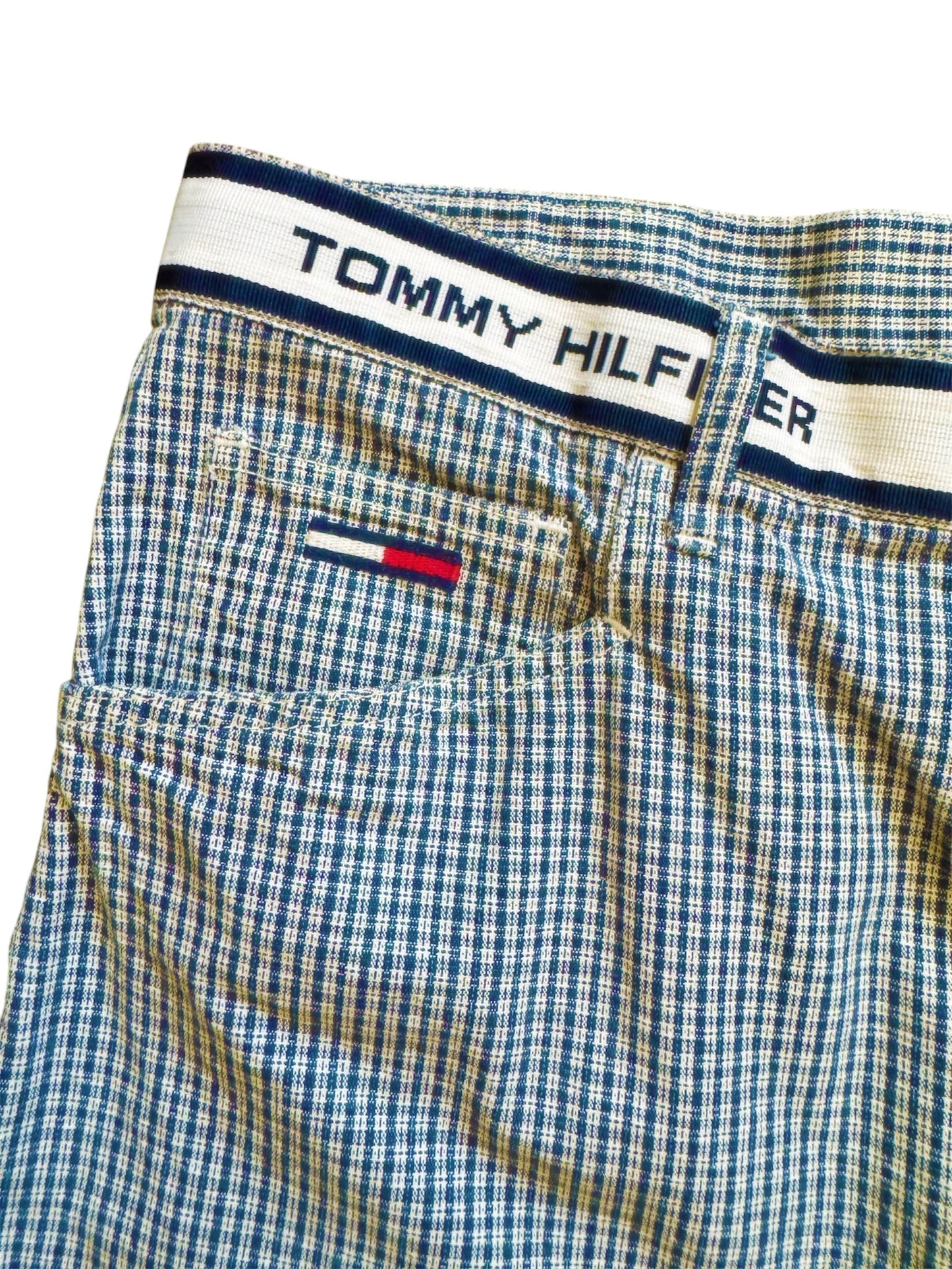 Vintage Tommy Hilfiger plaid shorts, 90s hip-hop classic from Everythang Dope.