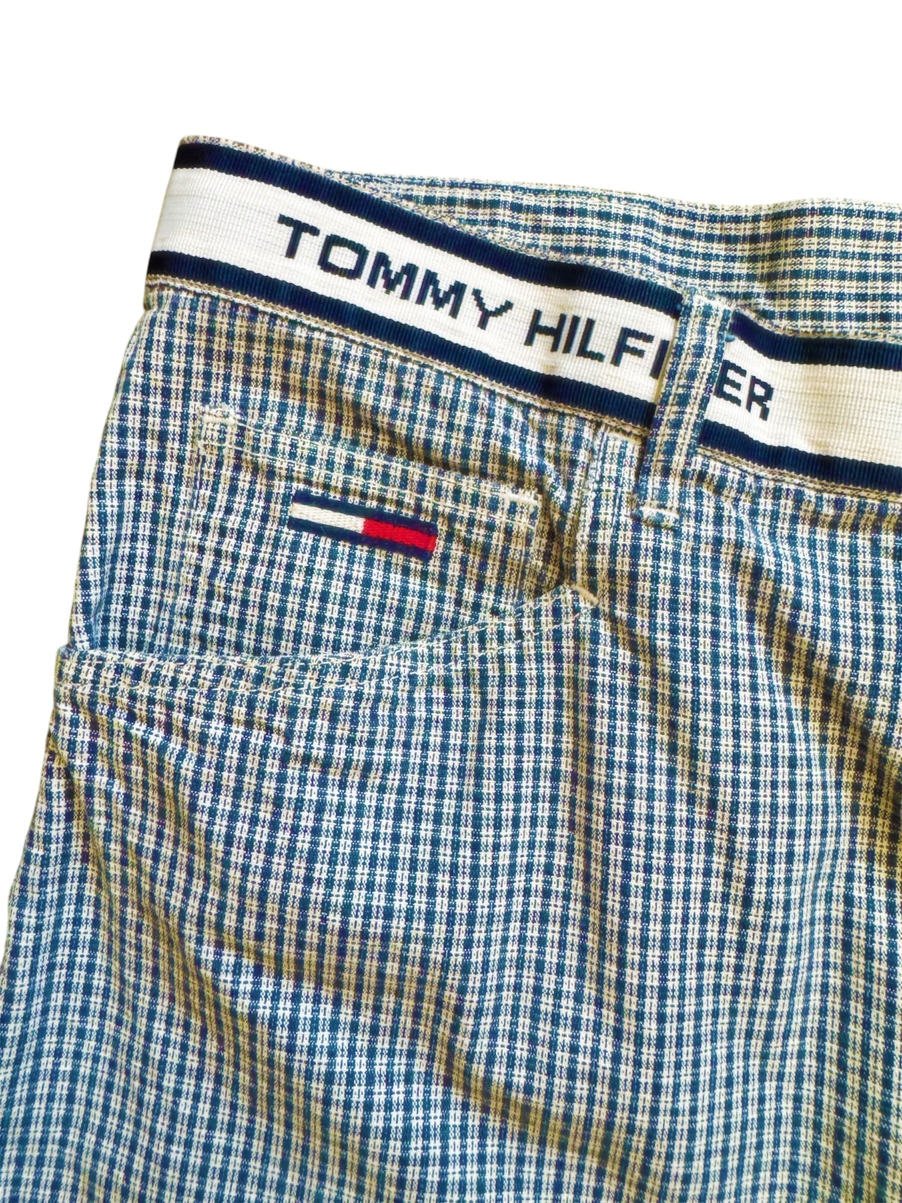 Vintage Tommy Hilfiger plaid shorts, 90s hip-hop classic from Everythang Dope.